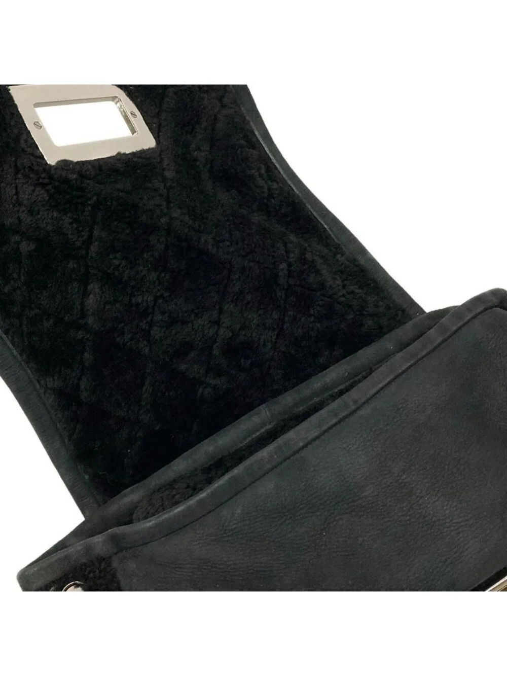Chanel Shoulder Bag 2.55 Quilted Black Chain Silver Shearling